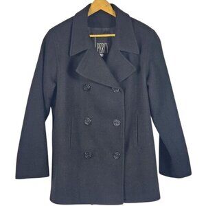 Vtg J. Percy Womens Merino Wool Pea Coat 14 Black Nautical Sailor Quiet Luxury